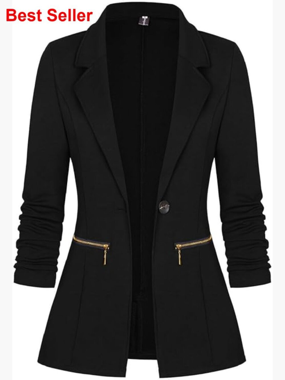 Long Sleeve Blazer Cardigan Jacket with Zipper Pockets Polyester Spandex
